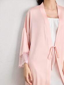 Ocili Women's Lace Trim Elegant Robe - Pink - View 6
