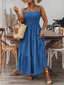 Breezaya 大码女士优雅休闲度假吊带连衣裙 - 藍色 - 查看 1