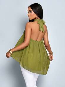 SOLERSUN 女士优雅露背绒球闪亮雪纺多层挂脖吊带背心，非常适合春夏穿着、休闲装、度假、音乐节和轻度派对。 - 綠色 - 查看 2