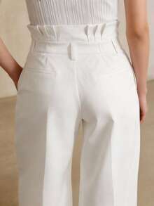Anewsta Modern White Paper Bag Waist Pants, Women Casual Suit Pants - White - View 2