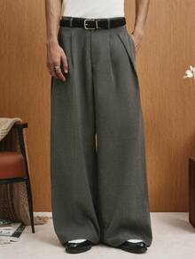 TOKVUE Men's Solid Color Pleated Casual Versatile Commute Suit Pants For Ceremony - Dark Grey - View 6