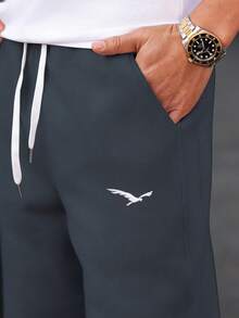 Manfinity Homme Plus Size Men's Eagle Print Drawstring Waist Casual Sweatpants - Dark Grey - View 5