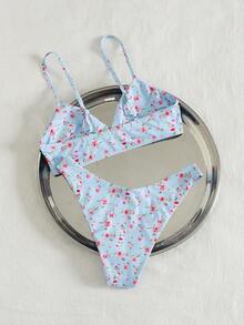 Swim Mod Women's Summer Beach Vacation Ditsy Floral Twist Front Bikini Set - Multicolor - View 2