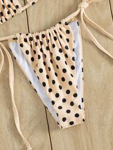 Swim Mod Summer Vacation Colorblock Polka Dot Print Halter Tie 2 Pieces Bikini Set - Multicolor - View 3