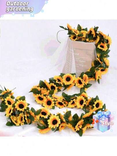 26 Heads Artificial Sunflower Simulation Flower 2.3m Long Party Decoration Sunflower Rattan Leaf Flower Rattan Wedding