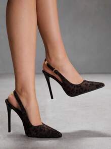 CUCCOO SZL Women Shoes Women's Pointed Thin High Heel Dark Coffee Leopard Print Fabric Fashion Sexy Dinner Party Night Club Women's High Heel Shoes Slingback Slingback Shoes Women's Shoes - Jaguar 12 brown - View 3