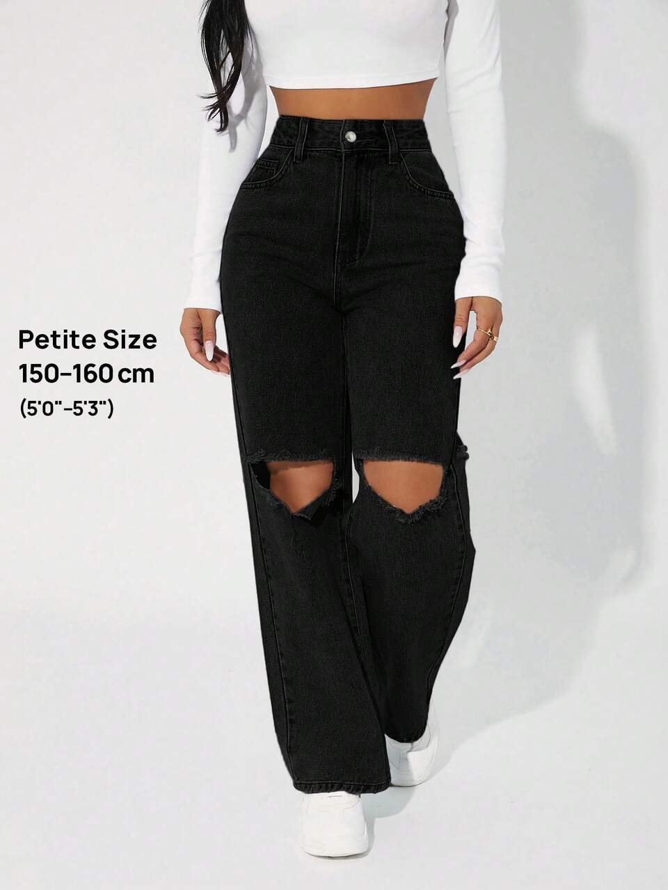 High Waist Cut Out Straight Leg Jeans ,Petite Women