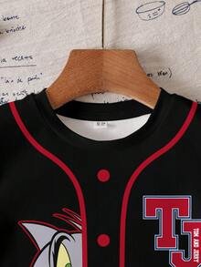 TOM & JERRY X SHEIN 男童休闲字母卡通图案圆领短袖T恤，夏季款 - 白色 - 查看 5