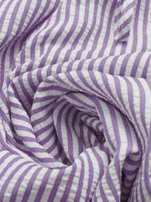 SHEIN Sweetro 2pcs Women Striped Print Sleeveless Collared Embroidered Shirt & Elastic Waist Casual Shorts Set, Spring/Summer - Mauve Purple - View 7