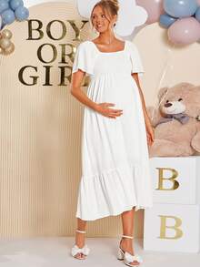 SHEIN Elegant Party Solid Color Ruffle Hem Maternity Dress,Gender Reveal Dress,Maternity Dress, Baby Shower Dress,  Luxury Evening Dresses For Women - White - View 11