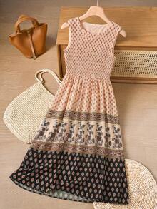 Rusticease 印花优雅休闲长连衣裙，适合春夏穿着 - 彩色 - 查看 2