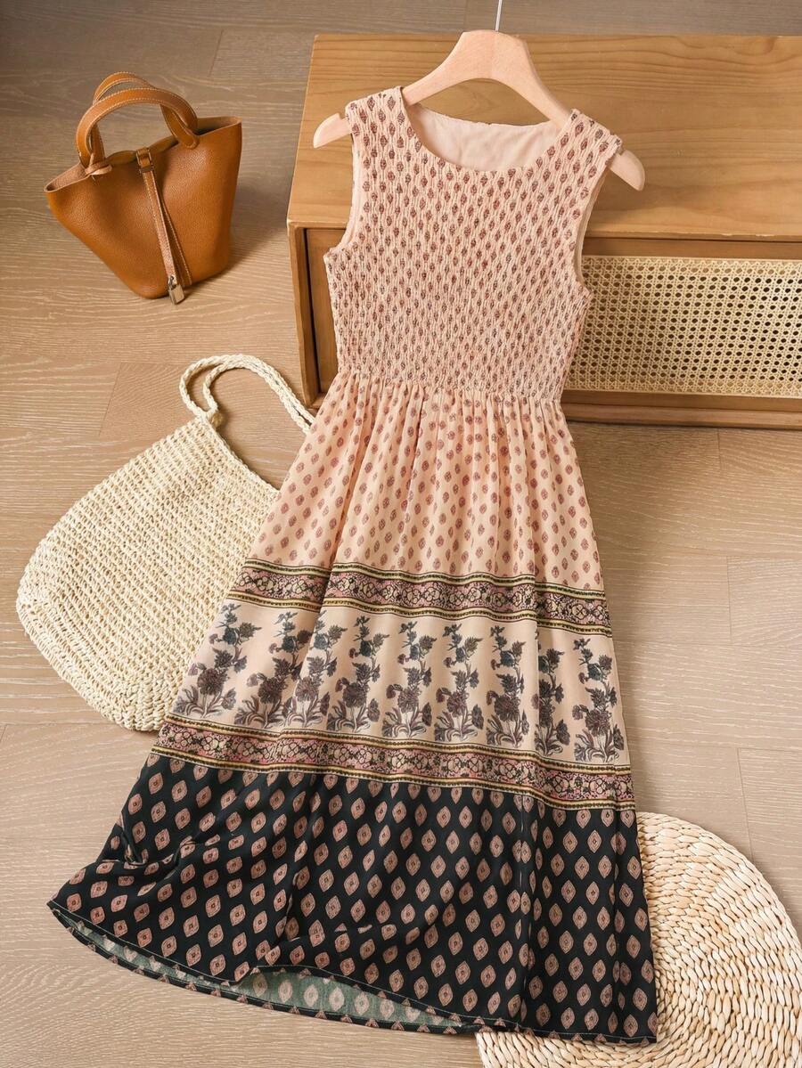 Rusticease 印花优雅休闲长连衣裙，适合春夏穿着