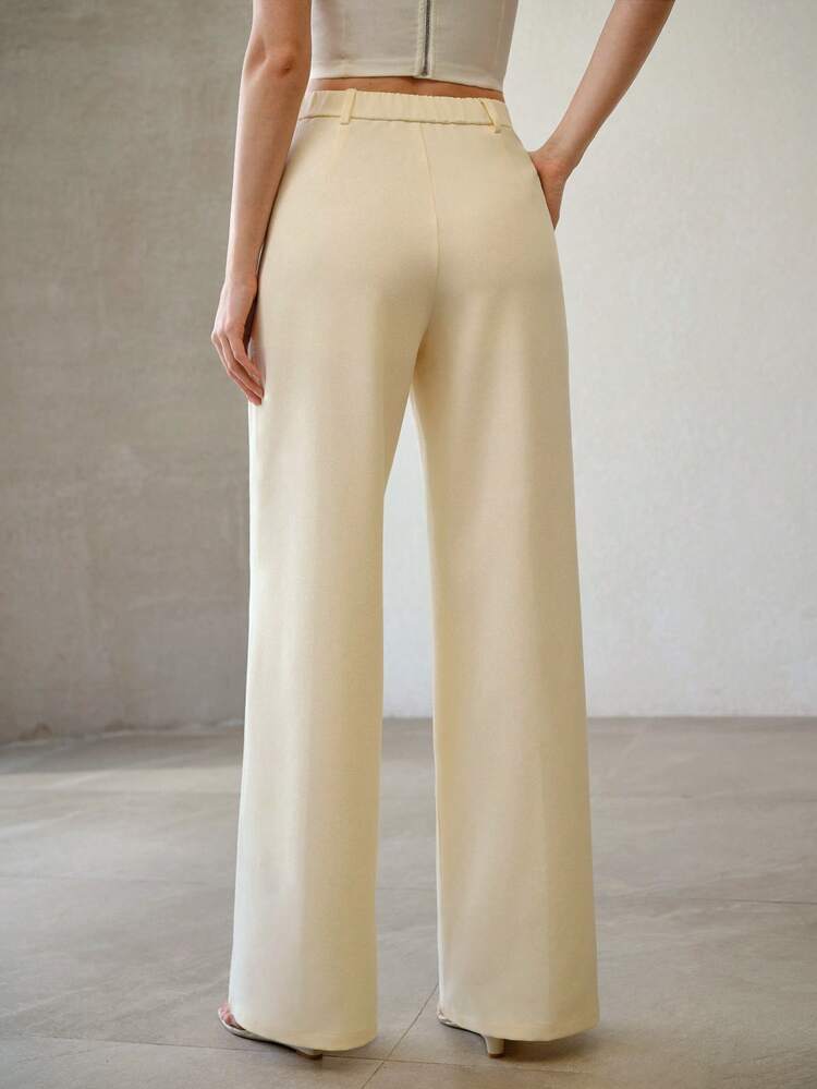 MINIMALIST OPAQUE DOUBLE-BREASTED WAISTBAND ELEGANT OFFICE LADY PANTS