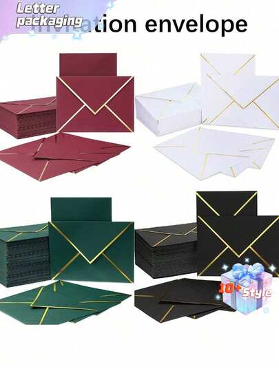 10/20 Peças Envelopes Coloridos para Convites (Tamanho Grande), Envelopes Autoadesivos, Perfeitos para Formatura, Convites de Festa, Chás de Bebê, Envelopes de Convite de Casamento, Envelopes para Cartões de Saudação com Borda Dourada e Aba em Formato de V, Envelopes para Cartões de Sócios, Adequados para Halloween, Ação de Graças, Natal