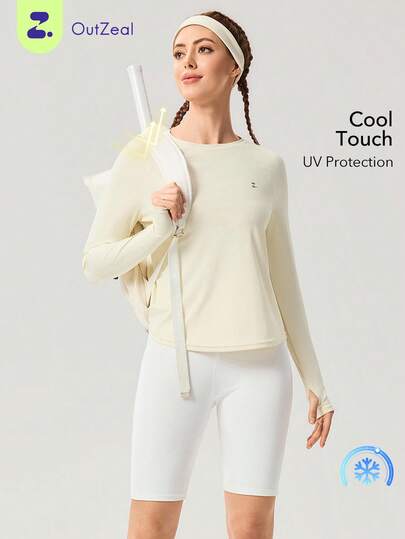 OutZeal 女士户外长袖T恤，适合健身锻炼，防紫外线，后背交叉褶裥设计，触感凉爽。