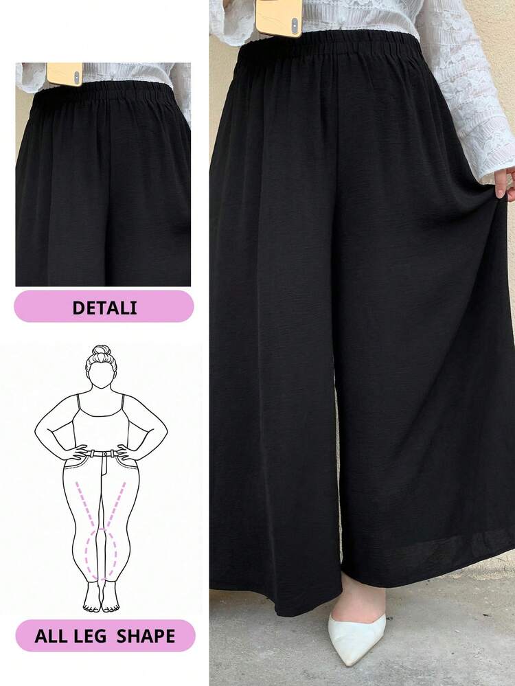 Dazy Plus Plus Size Solid Color Simple Loose Wide Leg Pants Culottes, All Season,Fall Clothes,Teacher Pants
