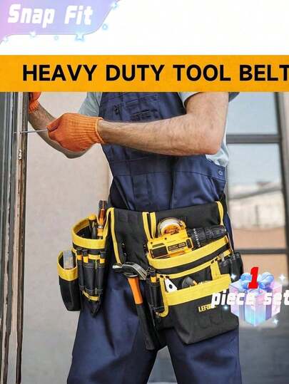 1pc Heavy Duty Tool Belt With 26 Pockets & 130cm Adjustable Shoulder Strap - Black Tool Organizer For DIY Projects, Woodworking & Home Improvement, Magnetic Tool Holder & Practical Design - Essential Gear For Woodworkers, Contractors & Handyman Tools
