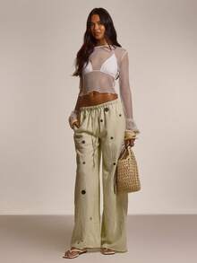 MUSERA Netted Sheer Flared Sleeve Crewneck Top Cute Summer Spring Sexy Going Out Beach Holiday Vacation Honey Tides - White - View 5