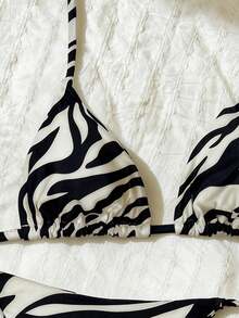 Elavelle Conjunto de bikini de 3 piezas con corte alto y estampado aleatorio para mujer, primavera/verano - Multicolor - Ver 4