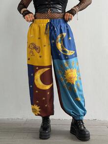 SHEIN Whyspr Plus Size Dark Style Patchwork Print Loose Pants Fall - Multicolor - View 4