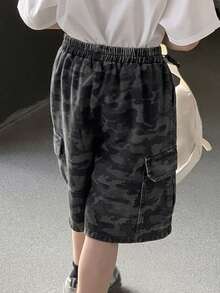 DAZY Tween Boy Elastic Waist Cargo Pocket Camouflage Shorts - Grey - View 2