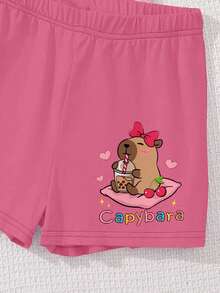 Bộ 2 quần short tay ngắn in hình chuột lang nước dễ thương và nơ anh đào cho bé gái tuổi teen, phong cách tối giản thường ngày, thích hợp cho mùa hè, trang phục hè dễ thương cho các chuyến đi chơi, đồ dùng mùa hè cho bé gái, phong cách đi biển, đồ dùng cho chuyến đi chơi mùa hè - Nhiều màu - Xem 5