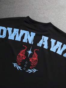 STYNVO Men's Casual Tiger & Letter Print Round Neck Short Sleeve T-Shirt, Summer - Black - View 4