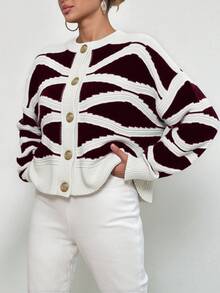 EURMUSE Women's Colorblock Pattern Long Sleeve Cardigan - Multicolor - View 5