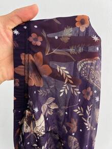 Whyspr 网纱透视印花优雅复古朋克哥特颓废风休闲酷炫紧身裤，适合大码女性 - 紫色 - 查看 8