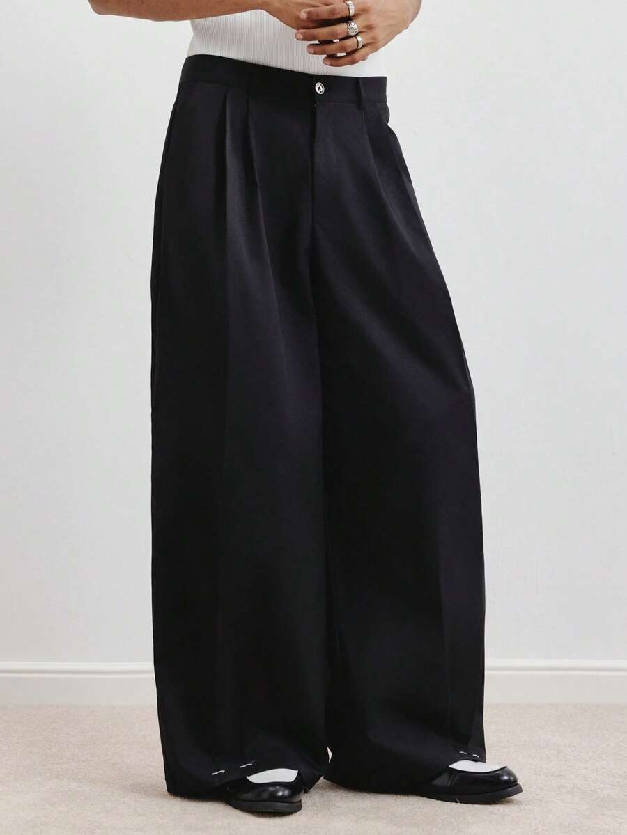 TOKVUE 男士休闲日常通勤西装裤 - 黑色 - 查看 1