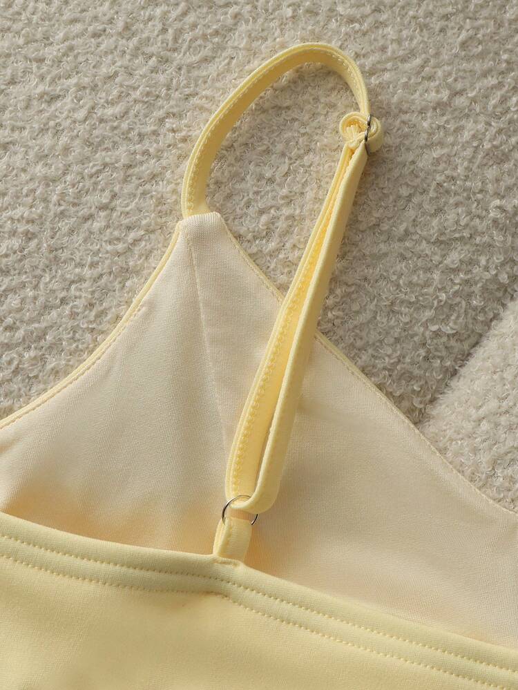 Franclia Elegante vestido de mujer con tirantes finos y parches de malla amarilla, vestido de primavera y verano para damas, vestido elegante, vestido de playa, vestido de fiesta, vestido de cita, vestido versátil, vestido de oficina - Amarillo claro - Añade 8