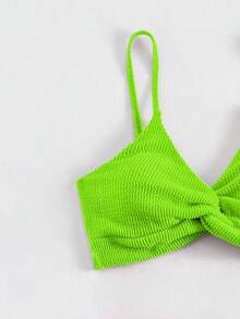 Swim Basics Women's Solid Color Twist Knot Spaghetti Strap Bikini Set - Green - View 5