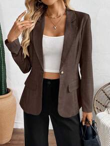 Ellegaria. 女士休闲翻领单排扣西装外套 - 棕色 - 查看 8