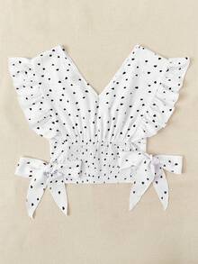 SHEIN Franclia 女士休闲波点印花荷叶边下摆衬衫，夏季 - 白色 - 查看 2