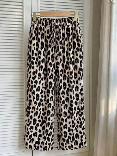 SHEIN Frenchy Plus Size Leopard Print Pants, Fashionable For Summer,Summer Pants