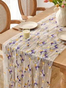 1 Piece Plain Color Solid Color White Printed Lotus Leaf Edge Tablecloth Dirt-Resistant Beautiful Dress Up Restaurant Dress Up Table Suitable For Family Dinner, Daily Use, Banquet Use, Wedding Use, Festival, Party Dress Up - White - View 2
