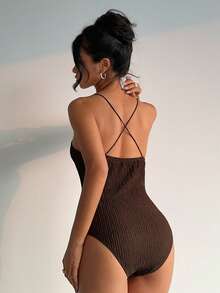 Aloruh 女士棕色串珠吊带连体衣，紧身性感复古夏季连体衣，沙滩度假连体衣，串珠连体衣 - 棕色 - 查看 3