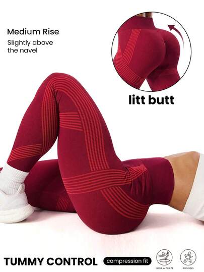 Core Rhythm Women's Seamless Criss-Cross Line Sports Leggings, Suitable For Indoor And Outdoor Yoga And Fitness, Full Length Yoga Leggings Anti Cellulite Leggings Leggings Women Tummy Control Running Leggings Tummy Control Leggings Maroon Workout Leggings Seamless Leggings Red Yoga Pants