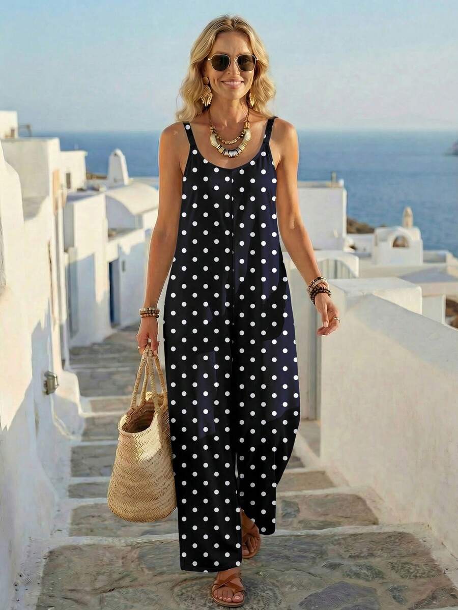 Faunlyn Bộ jumpsuit nữ tối giản, phong cách thường ngày, đa năng cho mùa xuân và mùa hè. - Màu xanh hải quân - Xem 1