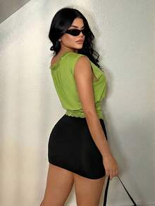 SHEIN SXY Elegante Spitze Splice Einschulter Bluse - Grün - Übersicht 2