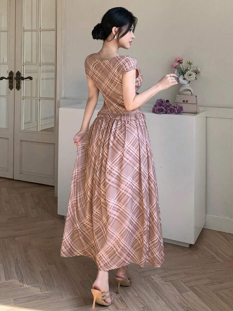 Women's Elegant Printed Draped Neck Sleeveless Top And Skirt 2-Piece Set, Summer