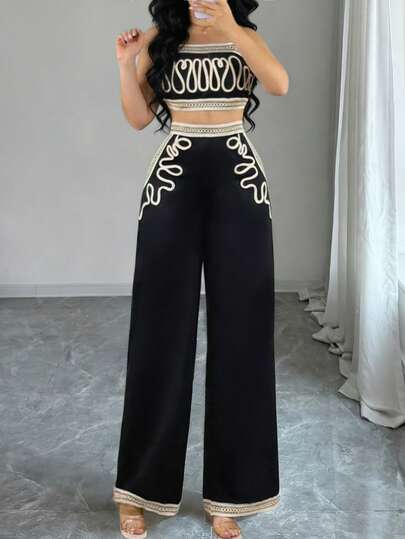 Elenzga 女士复古直筒宽松撞色优雅百搭裤