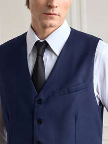 Officeau Gilet da uomo tinta unita, adatto per lavoro/pendolarismo, primavera/autunno - Blu Navy - Visualizzare 6