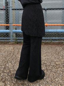 FRIFUL Women's Textured Fabric Detachable Ruffle Waist Tie Side Bow Casual Slim 2-Piece Set, Versatile For Autumn - Black - View 2