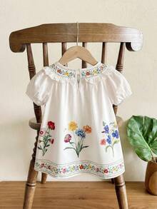 Emery Rose Kids Emery Rose Kids 女童/女宝宝夏季可爱碎花宽松短袖度假连衣裙 - 白色 - 查看 6