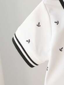 Souflis Souflis 海军蓝锚图案 Polo 连体衣，男婴白色短袖，绅士风格套装 - 藍白色 - 查看 6