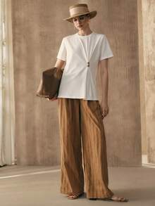 Arave 女士针织扭结金属扣圆领休闲简约短袖白色上衣 - 白色 - 查看 6