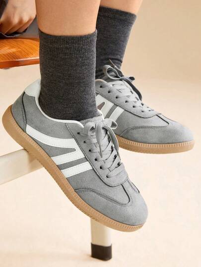 CUCCOO EASI Gray Retro Moral Training Shoes For Women, New Versatile Casual Board Shoes, Student Sports White Shoes, Soft-Soled Casual Board Shoes For Women