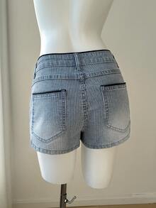 Elamini Women's Casual Striped Denim Shorts, Summer - Multicolor - View 2