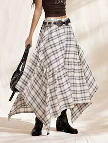 Easelle 格纹编织不对称下摆女裙 夏季春季外出度假装扮 女士休闲荷叶边杏色沙滩装扮 女士度假套装 女士夏季装扮 Y2K 中长裙 居家办公装扮 女士早午餐装扮 女士度假装扮 - 彩色 - 查看 5